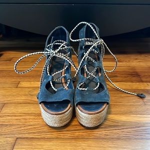 Tory Burch Positano Blue Suede Espadrilles Size 7